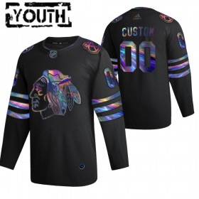Chicago Blackhawks Trikot Custom 2021-22 Schillerndes holografisches Schwarz Authentic - Kinder